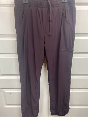 Eddie Bauer Eggplant Purple/Purple Black Plaid Fleece Lined 5 Pocket 3 Zip 10